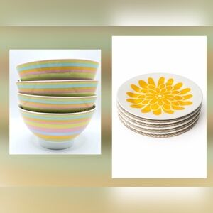 Debbie Travis Porcelain Dessert Dinnerware Set | 4 Plates + 4 Bowls